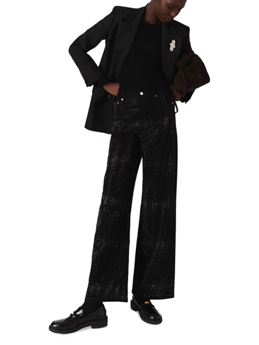 Pantistrass Mid Rise Embellished Wide Leg Jeans in Black